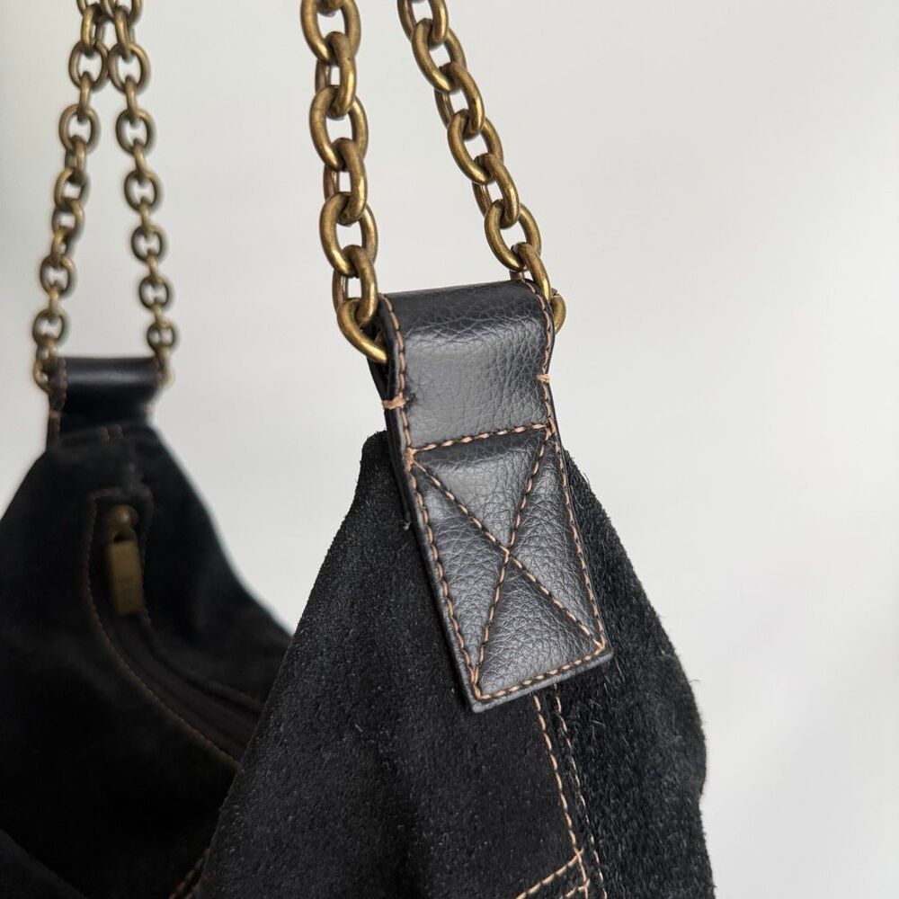 Y2K The Sak Black Suede Leather Chain Strap Shoulder Hobo Bag Purse Vintage - Picture 6 of 16
